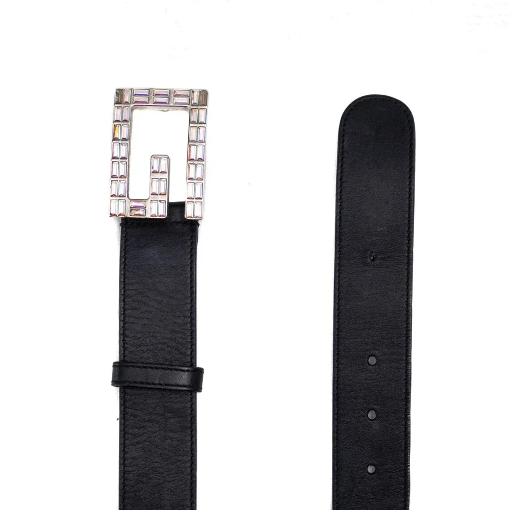 Gucci Women's Black Leather Square G Crystal Madelyn Buckle‎ Belt 90 CM SZ 80/32